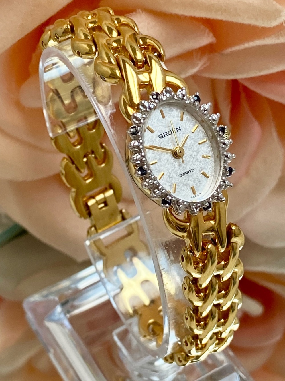 Vintage Gruen Diamond & Sapphire Accented Bezel Cocktail Watch